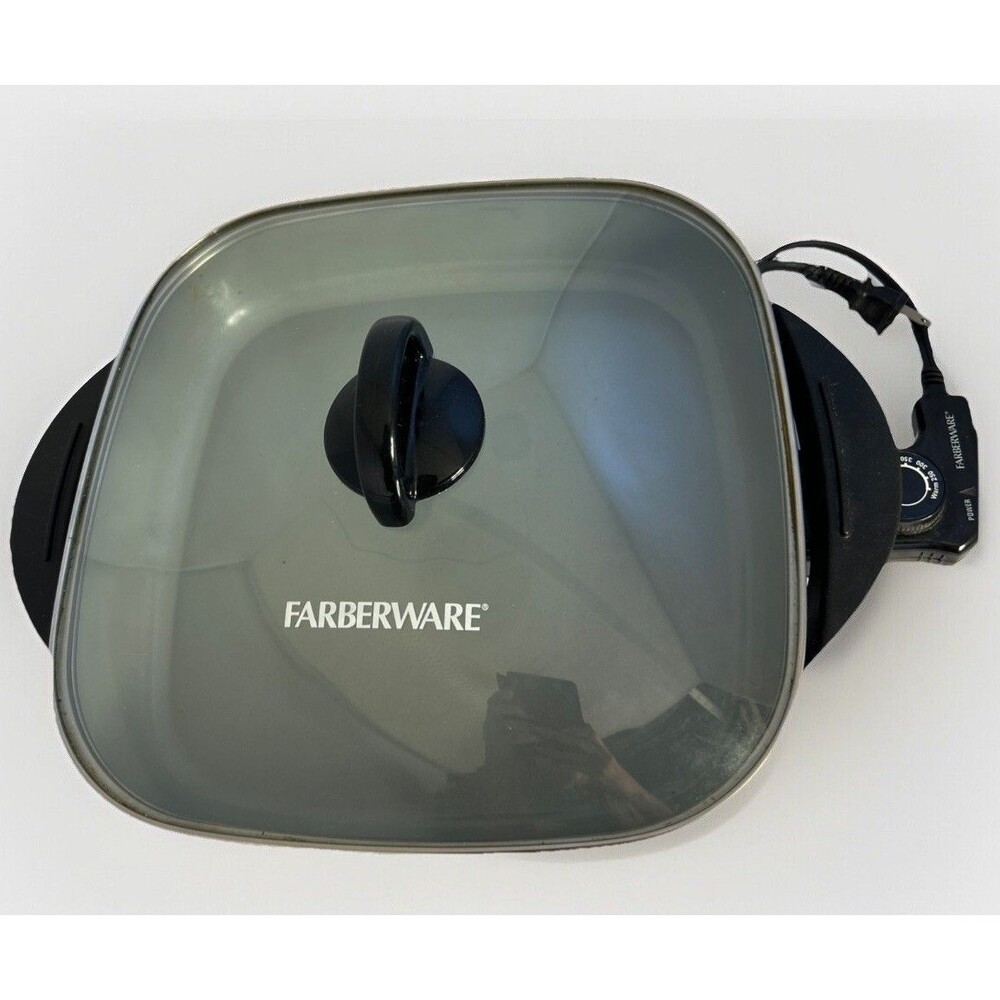 #8450 Faberware 12" 6L Electric Skillet Lid Power Cord Non Stick Used Works Well